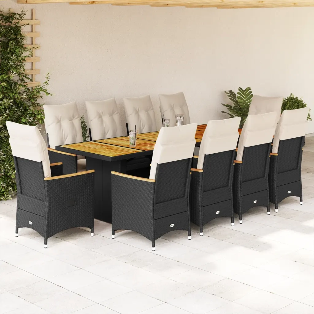 Set da Bistrò da Giardino 11 pz con Cuscini Nero in Polyrattan 3277268