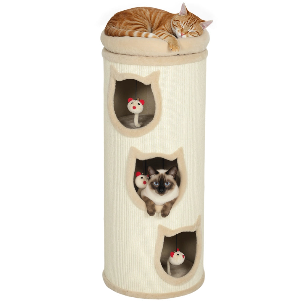 Torre per Gatti con 4 Livelli e Letto Lavabile ¨C Zephmum ¨C Grigio 96 cm