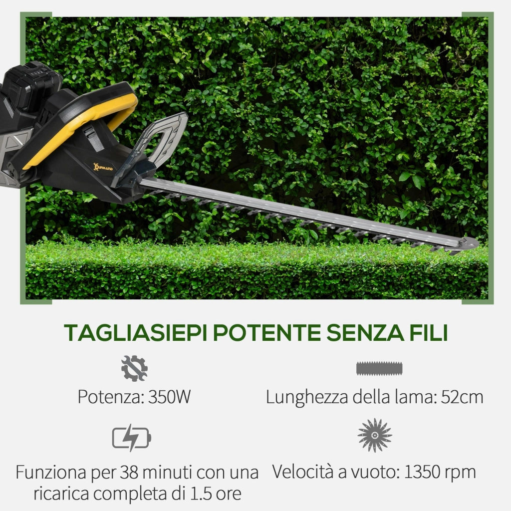 Tagliasiepi a Batteria Lama 52 cm Nero e Giallo