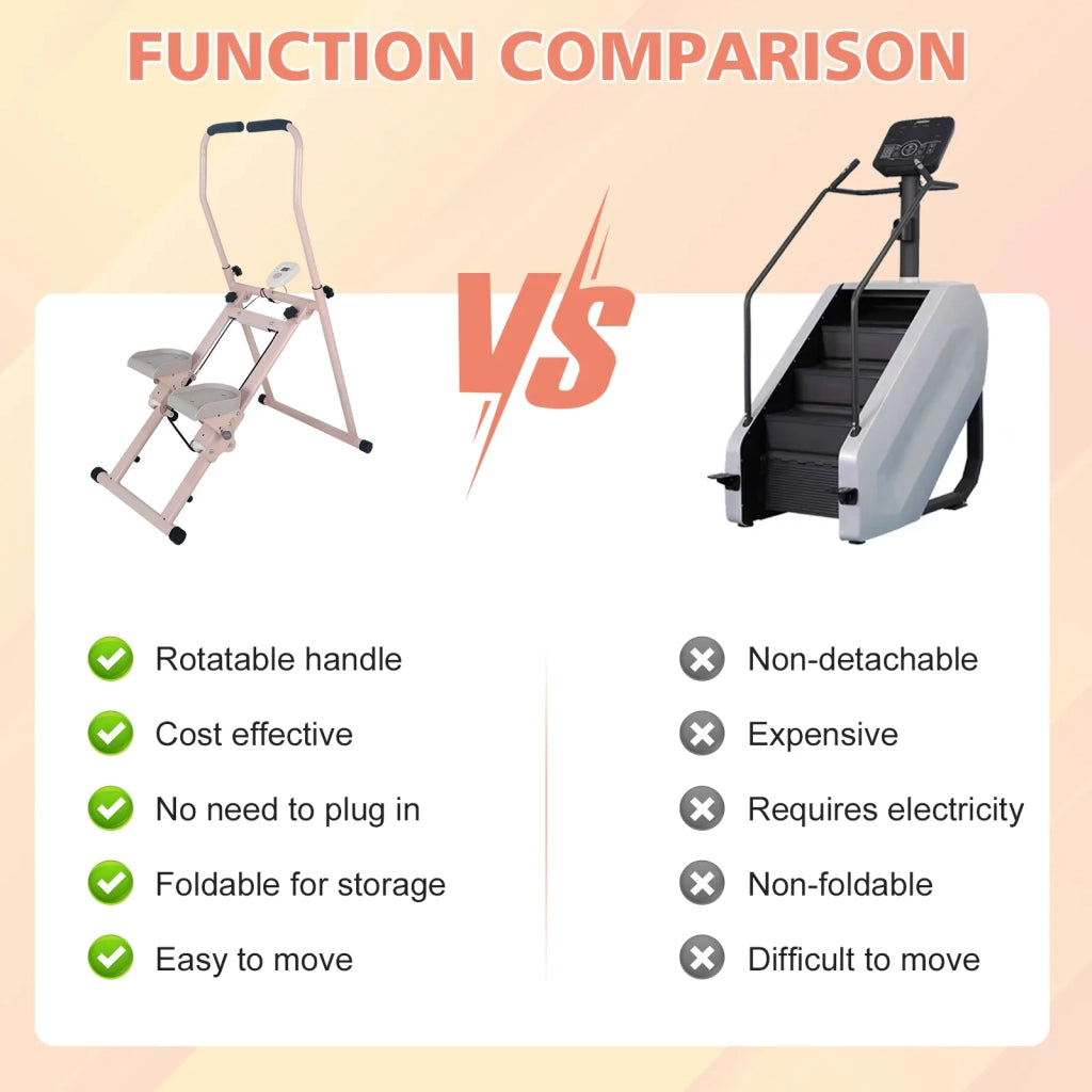 Stepper pieghevole verticale per cardio e allenamento totale, con manubrio, rosa e bianco