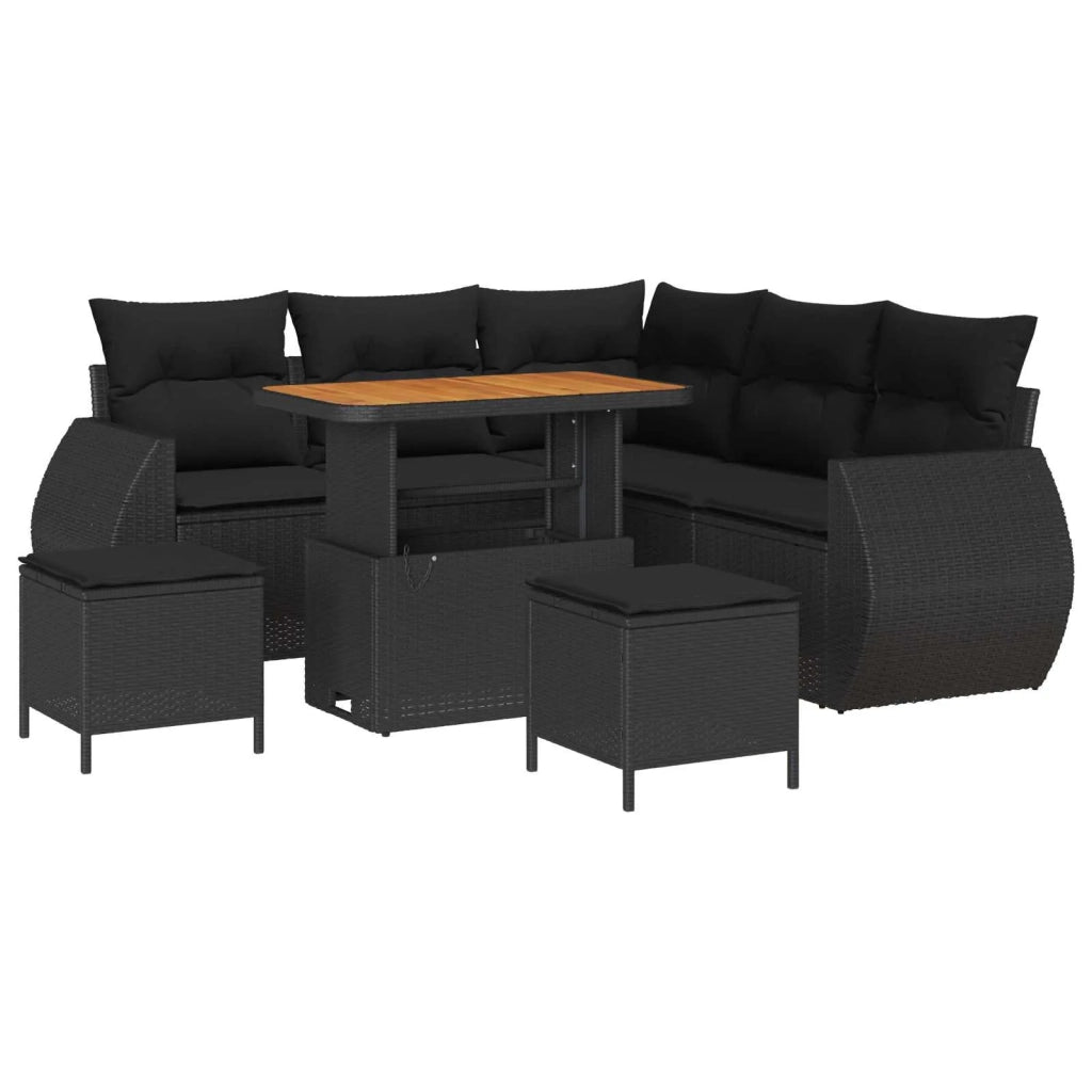 Set Divano da Giardino con cuscino 8 pcs Nero polyrattan