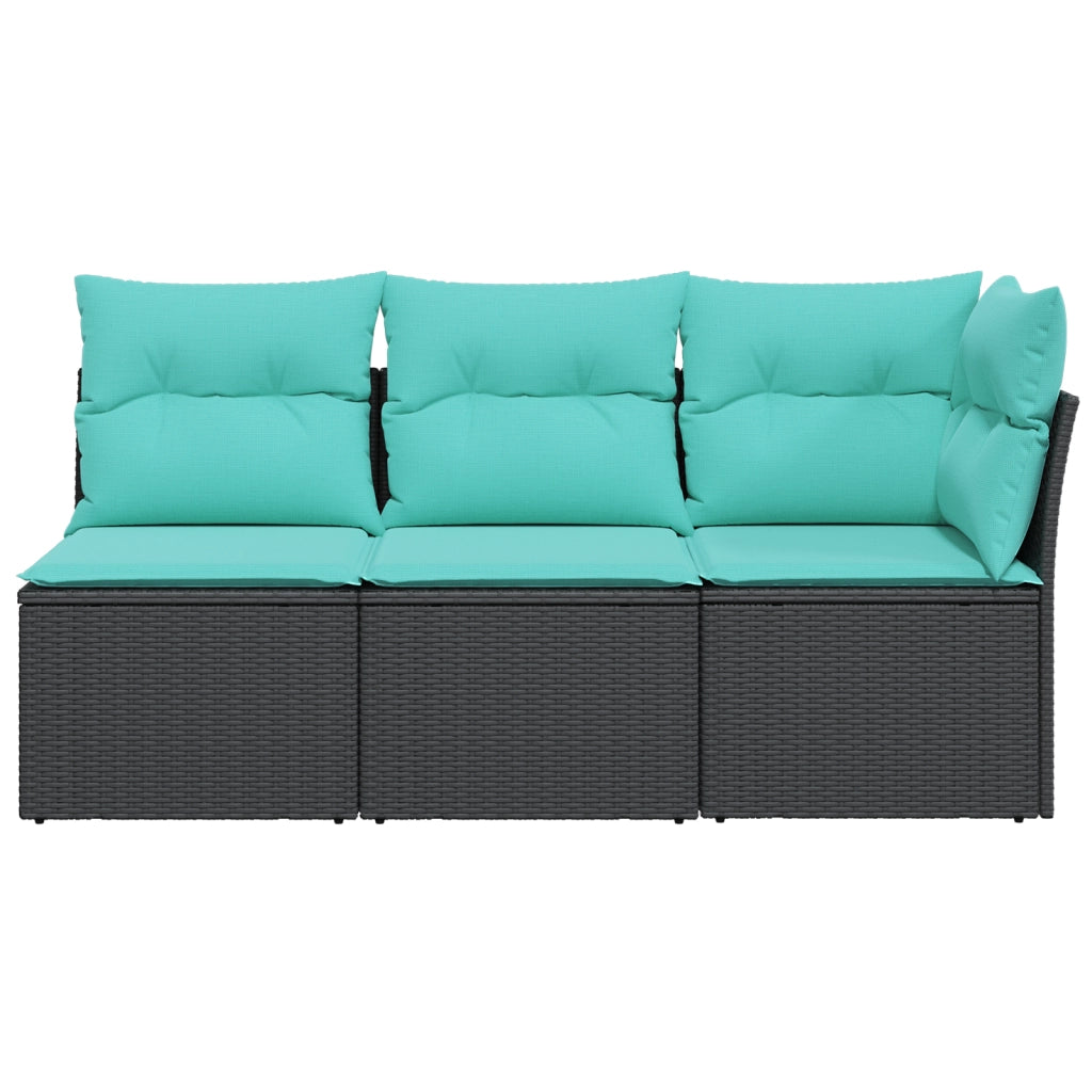Divano da Giardino a 3 Posti con Cuscini Nero in Polyrattan 366041