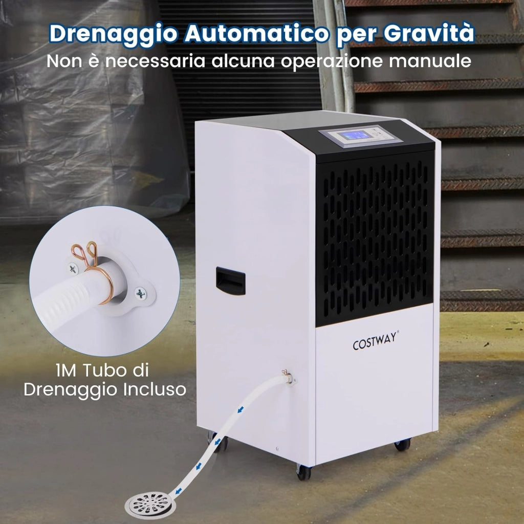 118L Deumidificatore Commerciale con Tubo di Scarico, Deumidificatore Industriale con Timer 24H e 4 Ruote, per Scantinati Magazzini e Grandi Spazi Fino a 790㎡