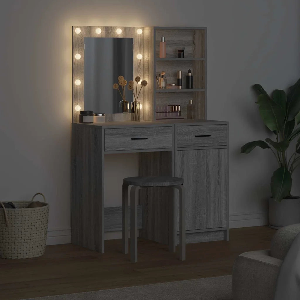 Set da tavolo da trucco con LED 2 pz Grigio Sonoma 3334277