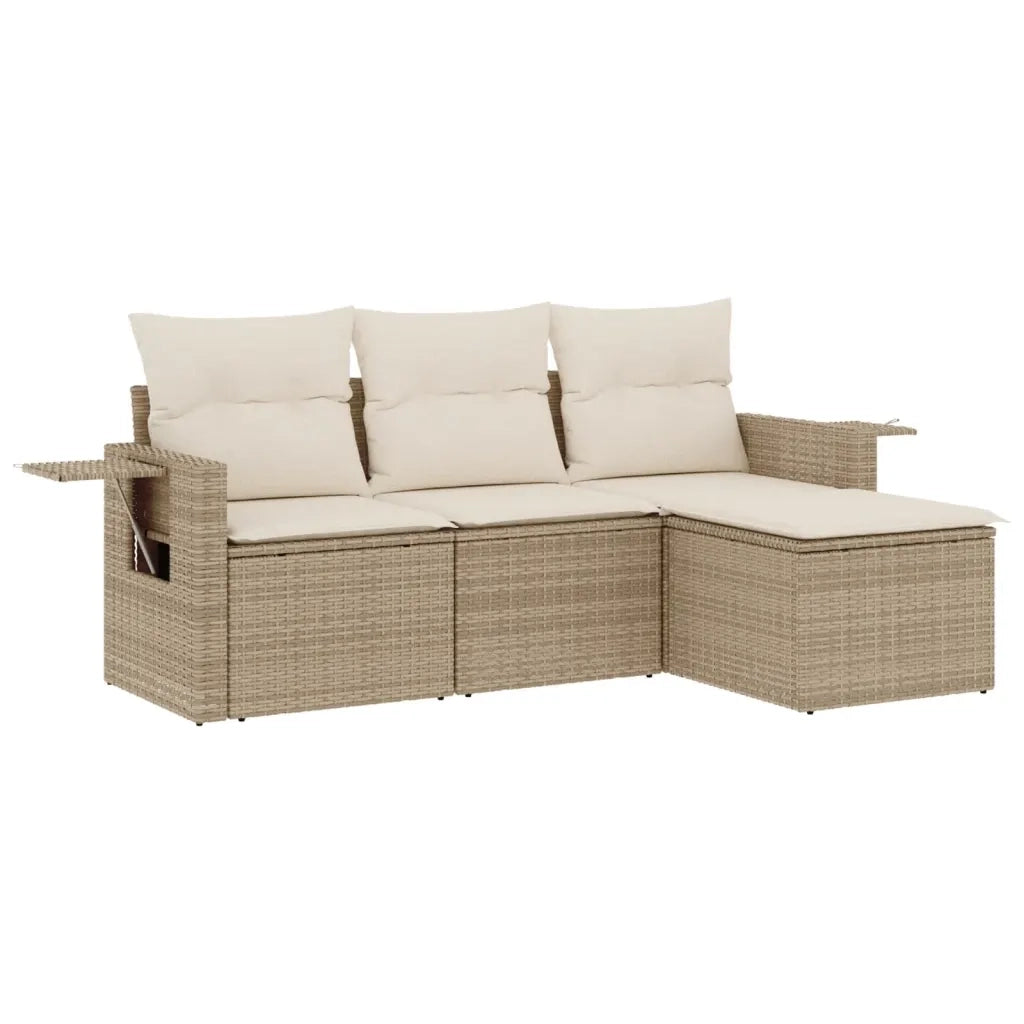 Set Divano da Giardino 4 pz con Cuscini Beige in Polyrattan