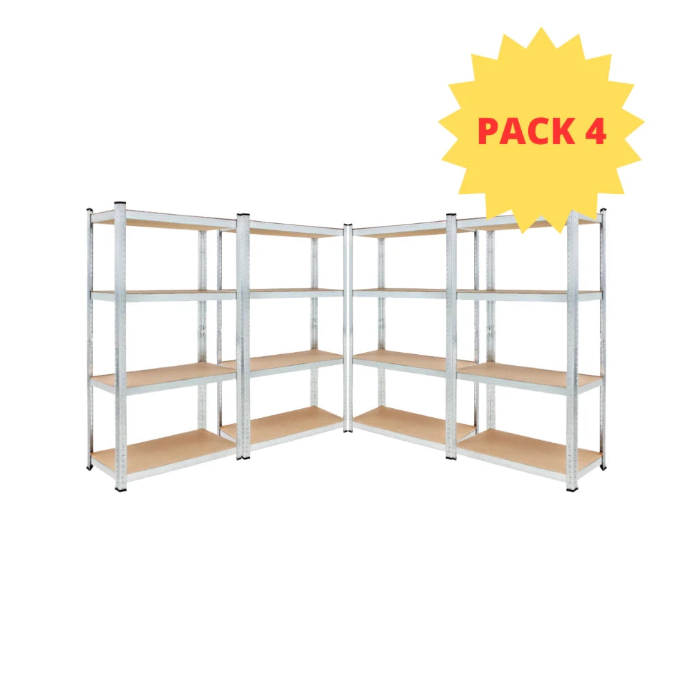 KIT 4 Scaffali in MDF Zincato 4 Ripiani: 75x30x150cm Portata 400KG (100kg a Ripiano)