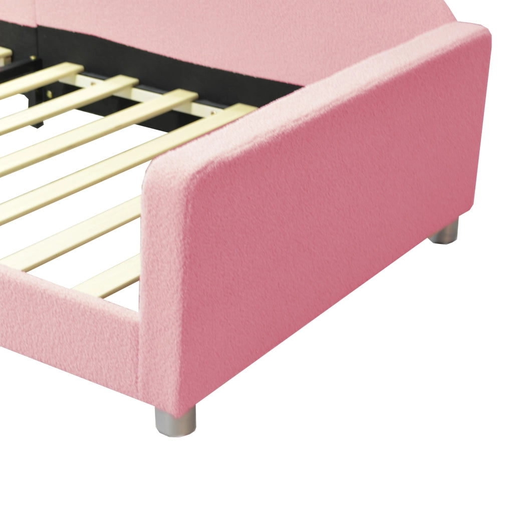 Letto singolo 90 × 200 cm imbottito con rete a doghe; schienale e braccioli; rosa
