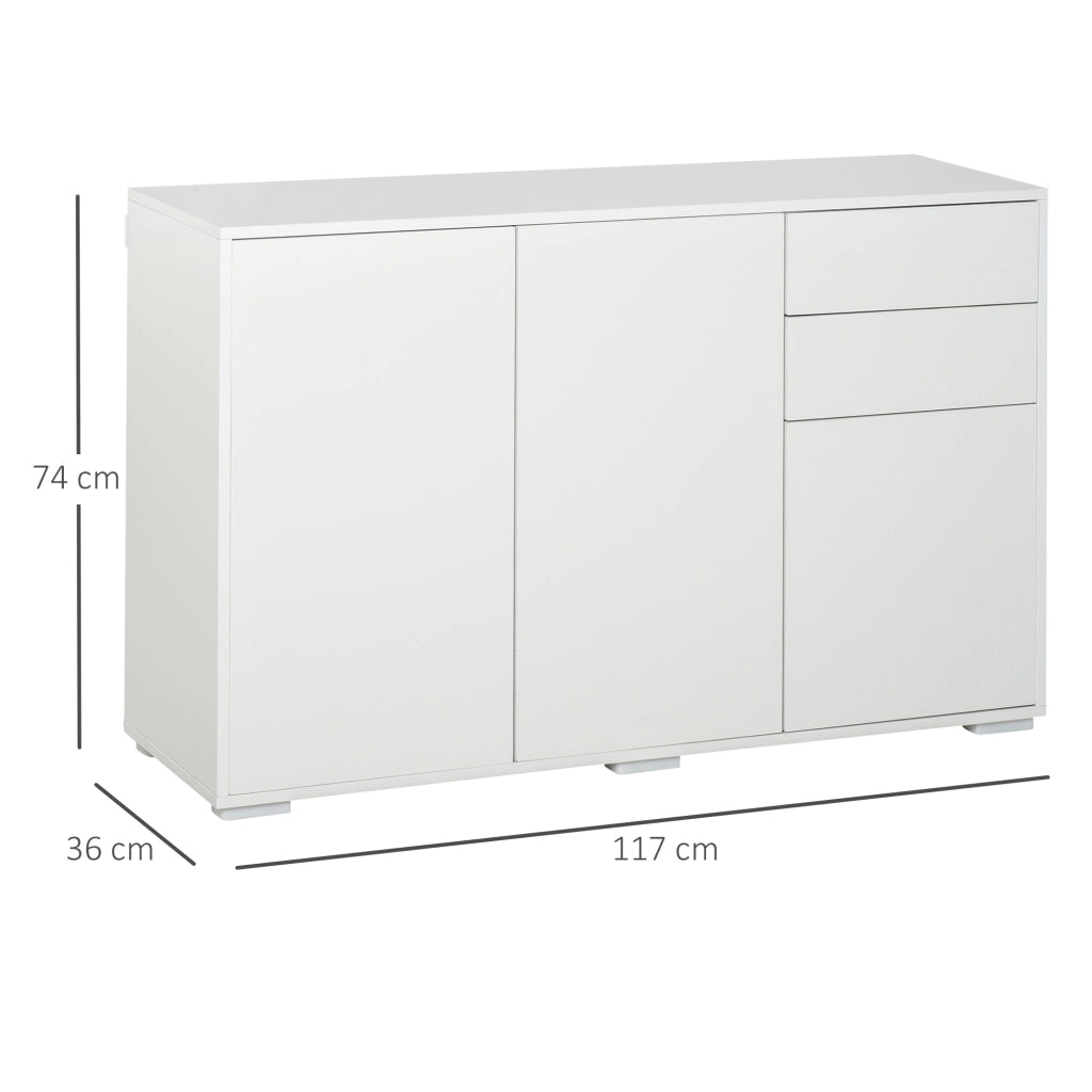 Sideboard Kommode Anrichte, 2 Schubladen, Push-Click, 117 cm x 36 cm x 74 cm, Weiß