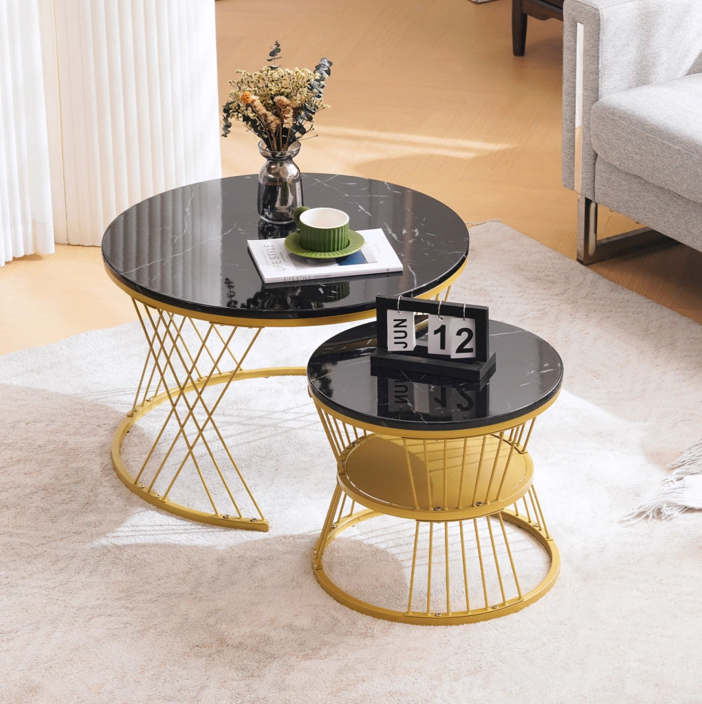 TAVOLINI DA CAFFÈ Set da 2 pezzi 70x70x47 cm MDF Nero effetto marmo