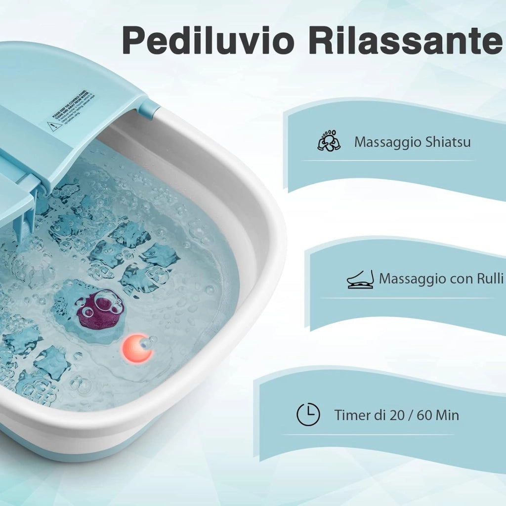 Pediluvio Massaggiatore Piedi Elettrico, Idromassaggiatore Plantare Pieghevole con Riscaldamento e Telecomando, 3 Temperature Regolabili (blu)