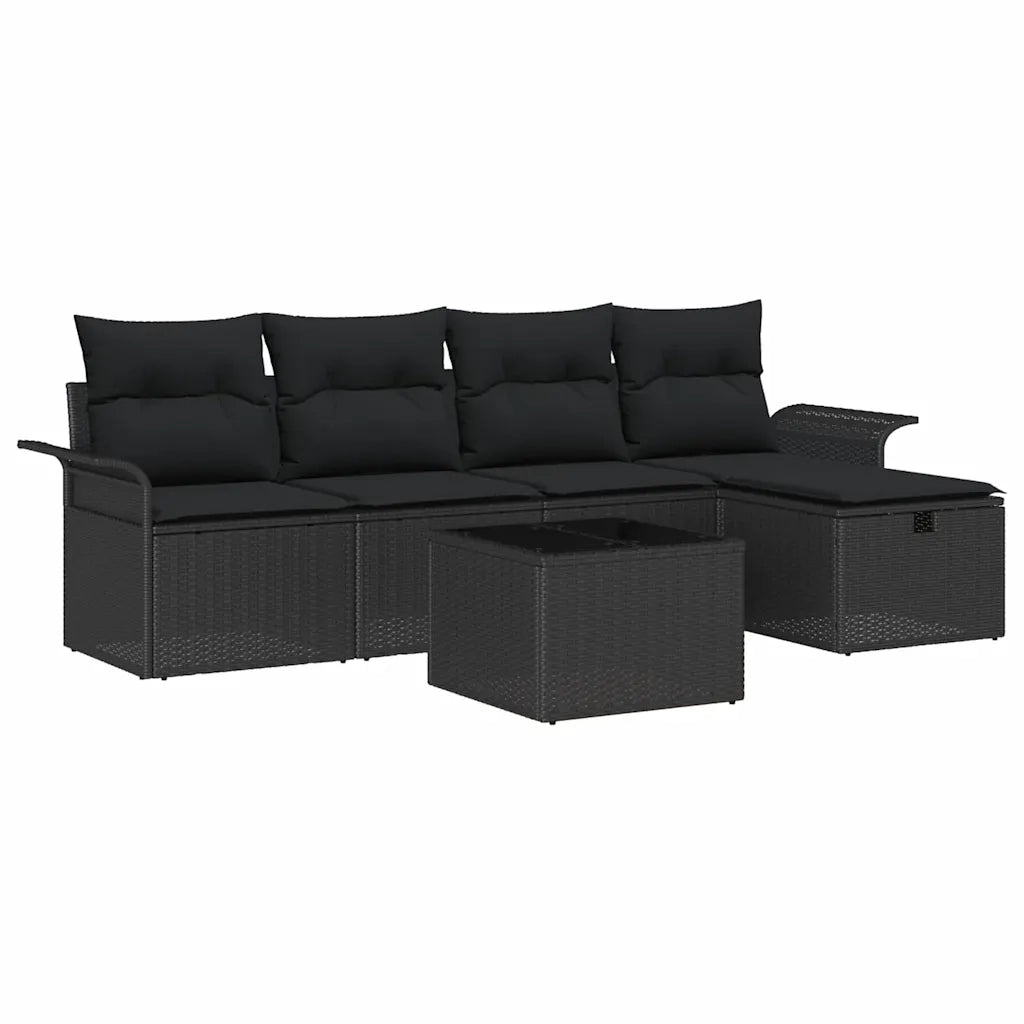 Set Divano da Giardino con cuscino 6 pcs Nero polyrattan 3358872