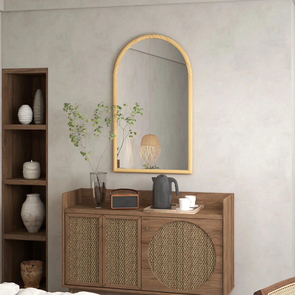 Specchio ad arco ¨C Minimal ¨C legno naturale 110x65 cm