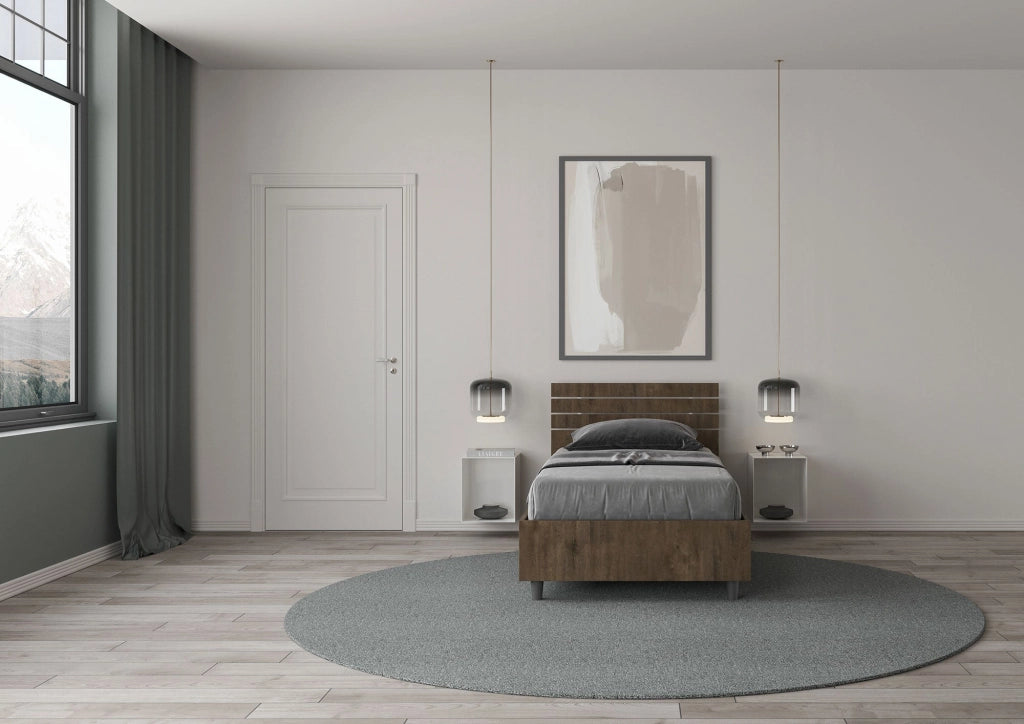Letto Singolo 80x200 cm con Rete Testata Dritta Ankel Noce