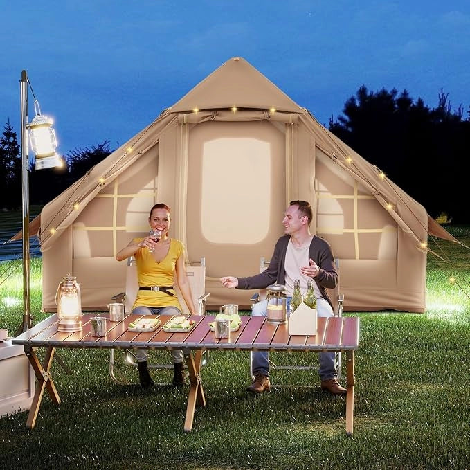 Tenda da Campeggio Gonfiabile, Tenda da Campeggio in Tessuto Oxford per 4-6 Persone con Pompa, Finestre a Rete, Porte e Borsa da Trasporto, 300 x 210 x 197 cm