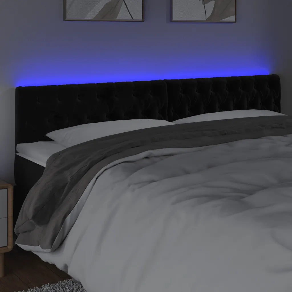 Testiera a LED Nera 200x7x78/88 cm in Velluto 3122016