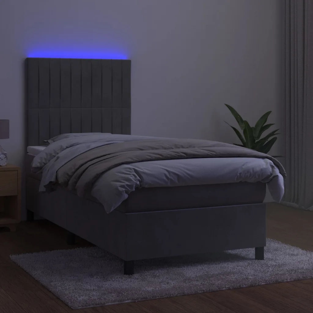 Letto a Molle Materasso e LED Grigio Chiaro 100x200 cm Velluto 3136227