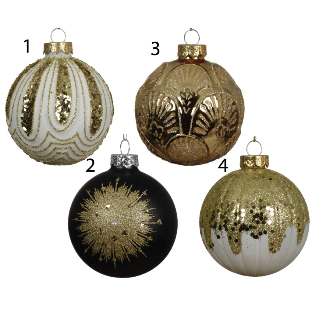 Pallina in vetro bianco-oro 8 cm