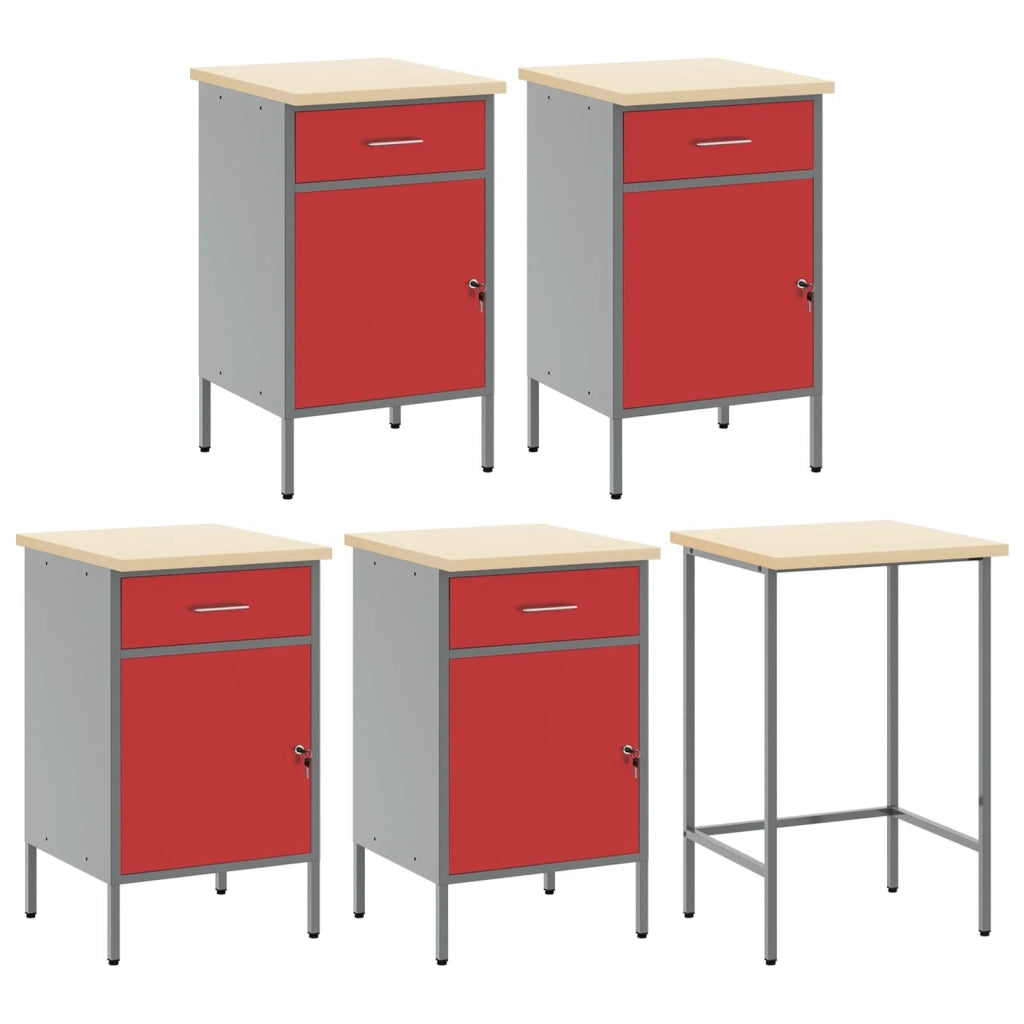 Set di mobili da lavoro con cassetto 12 pcs Rosso e Grigio 3321507