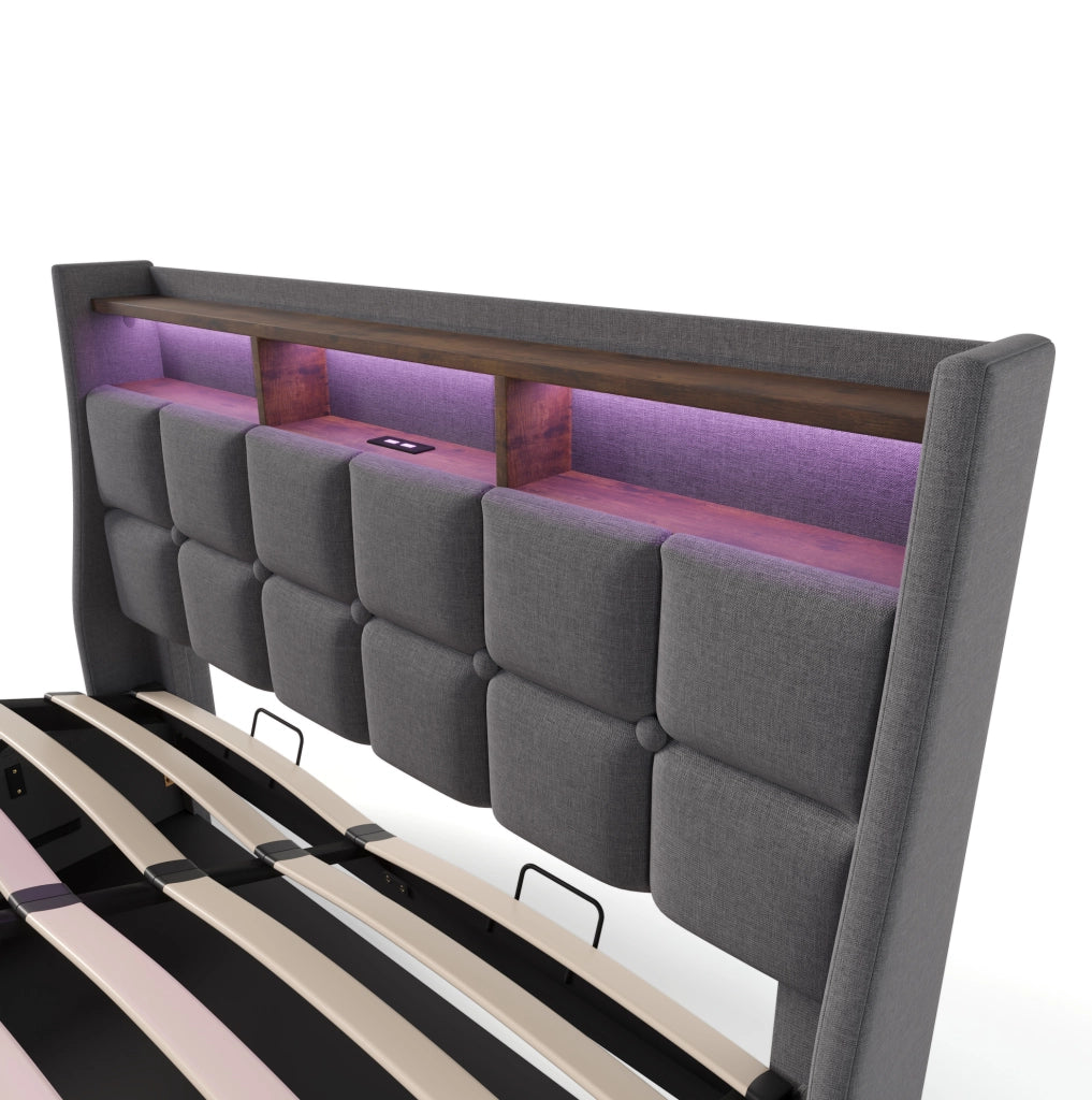 Letto matrimoniale contenitore LED USB 180x200 cm grigio