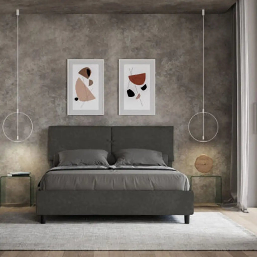 Letto matrimoniale con rete imbottito 160x190 microfibra grigio Mados
