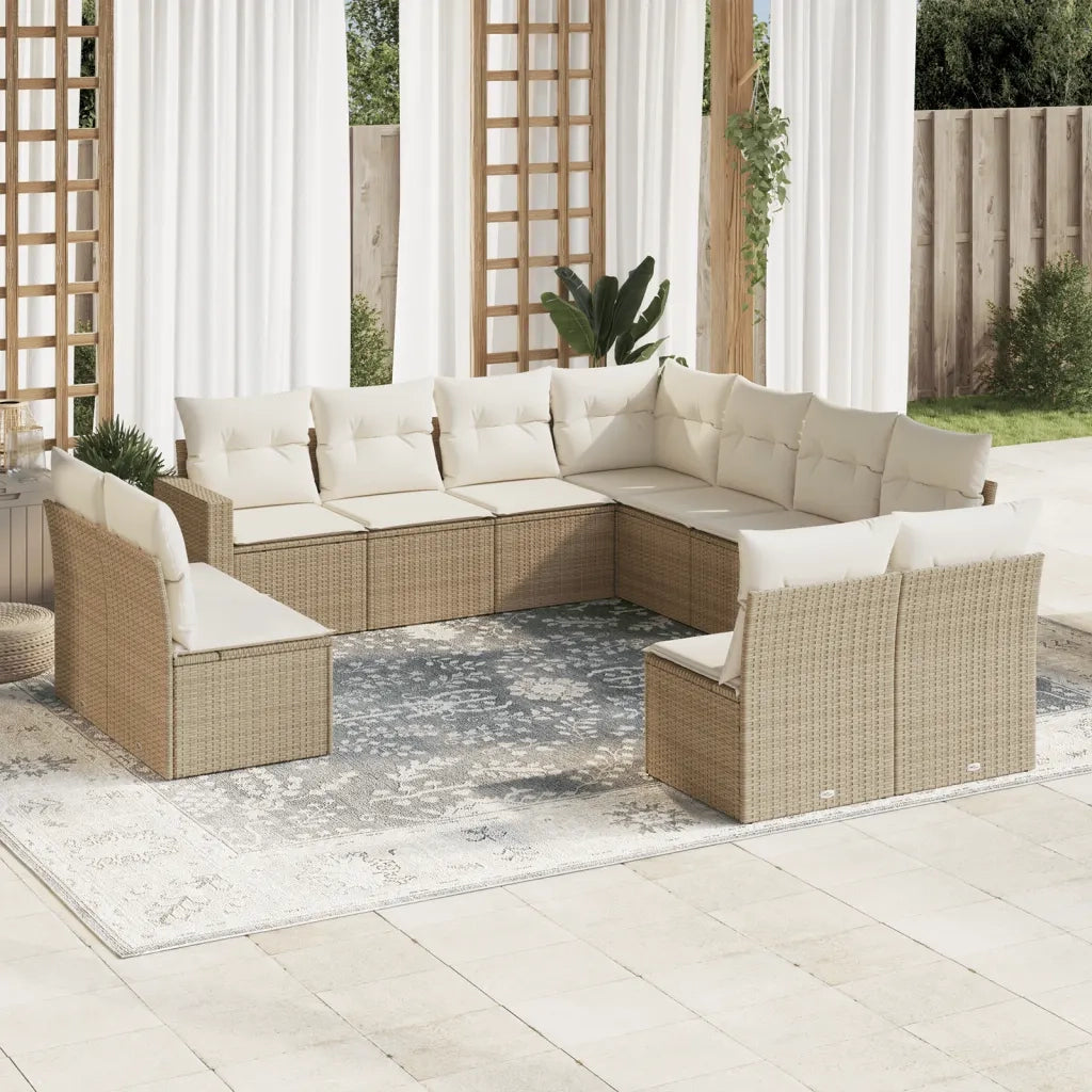 Set Divani da Giardino 11 pz con Cuscini Beige in Polyrattan 3219118