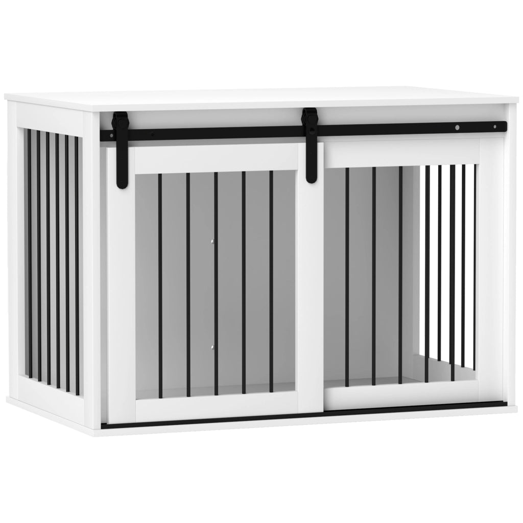 Gabbia per Cani da Interno Mobile Cuccia con Porta Scorrevole in Truciolare e Acciaio 98 x 58 x 61 cm Noce