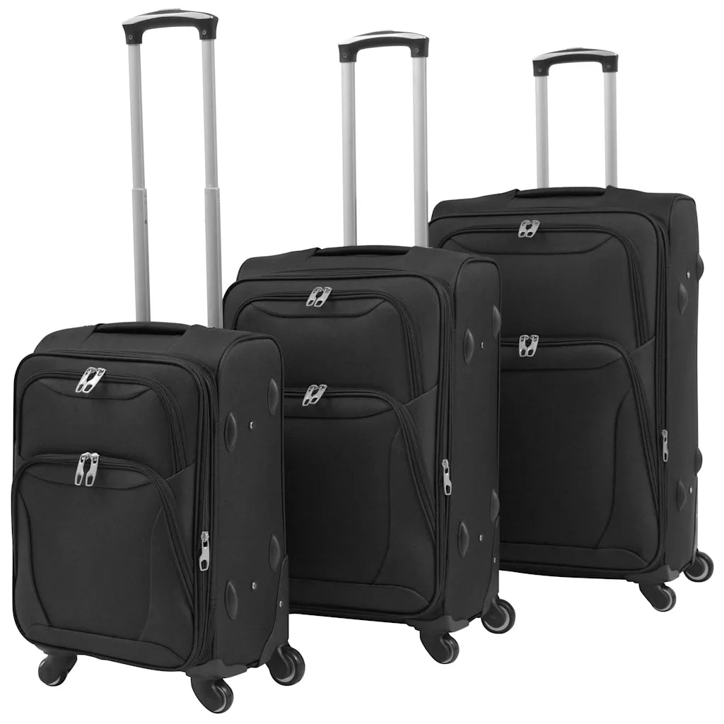 3 pz Set di Valigie Trolley Morbide Nere 91315