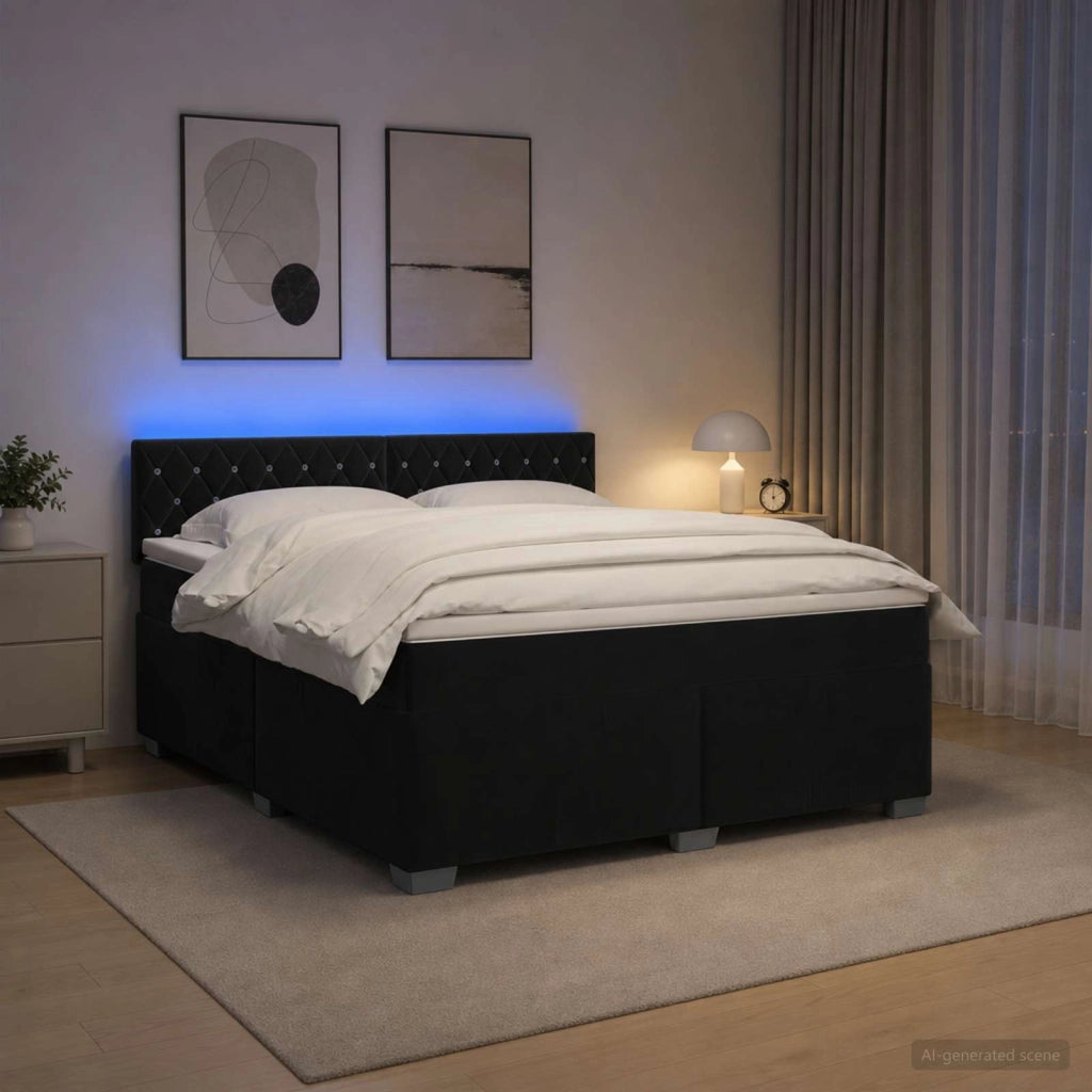 Letto con Box Spring, Materasso e LED Nero 180 x 200 cm Velluto 3452224