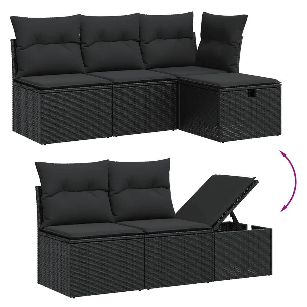 Set Divano da Giardino 6 pz con Cuscini Nero in Polyrattan 3275125