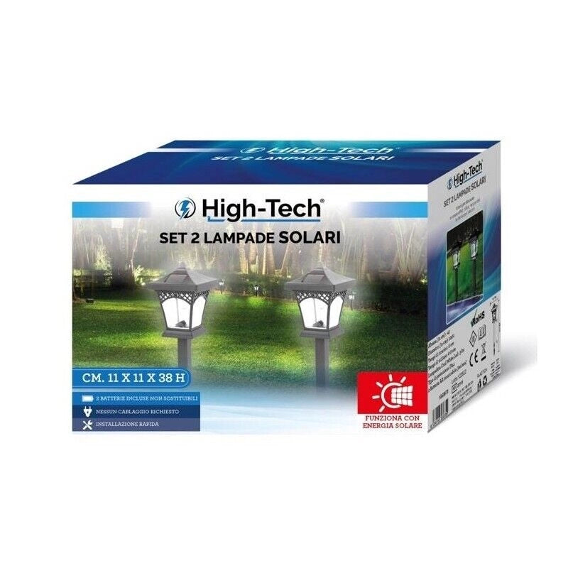 HIGH-TECH SET DI 2 LAMPADE SOLARI 11 X 11 X 43 CM COLORE NERO