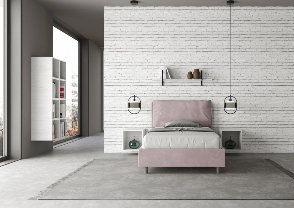 Letto 1 Piazza E Mezzo 130x200 cm con Rete Imbottito in Microfibra Antea Large Glicine