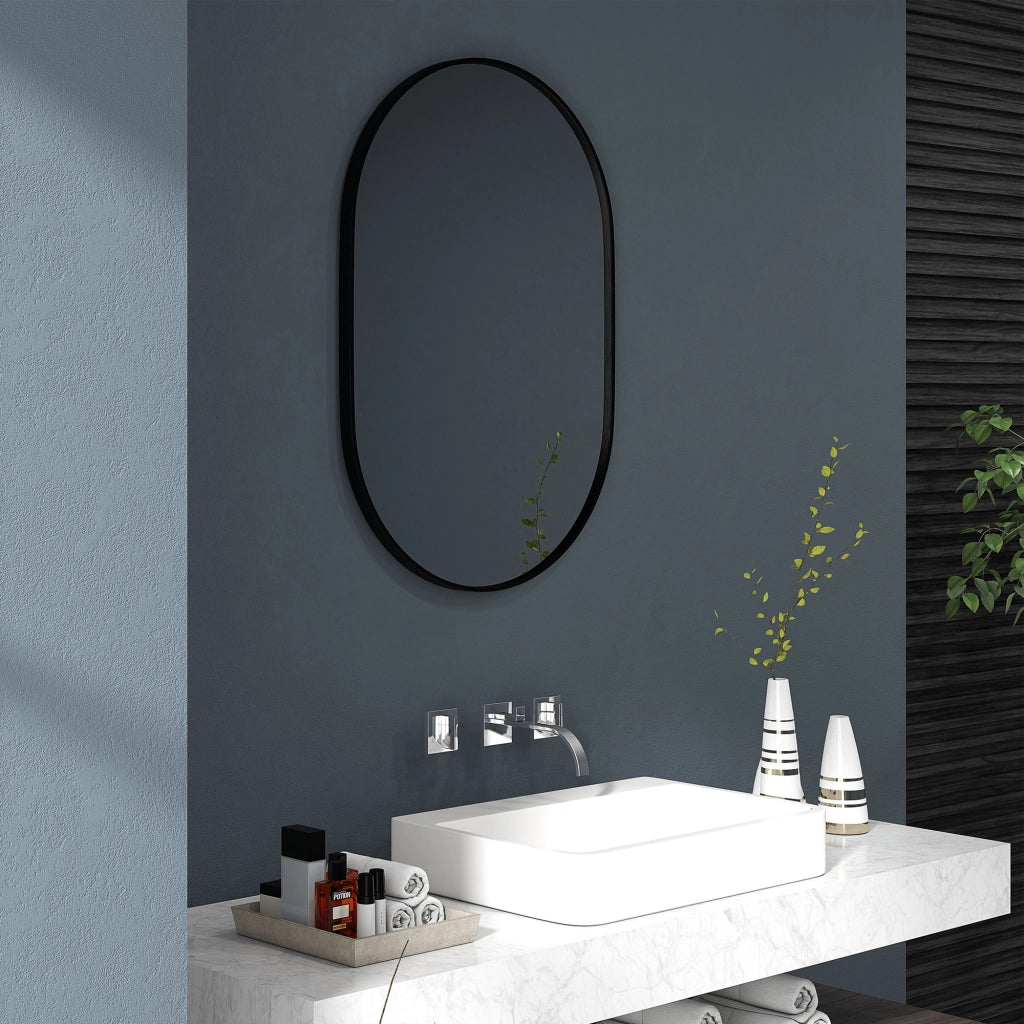 Specchio da Parete per Bagno Ovale ¨C Minimal ¨C Nero, Alluminio, 60x90cm