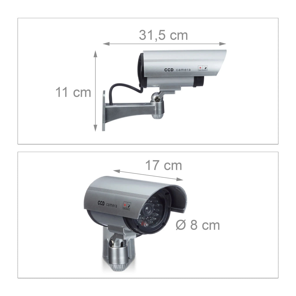 Telecamera di sorveglianza fittizia da interno e esterno 11 x 31,5 x 8,5 cm illusione luce LED rossa in plastica nera 13_0003394
