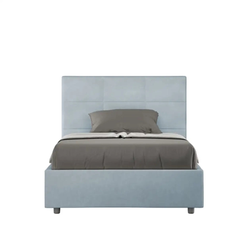 Letto una piazza e mezza senza rete imbottito 120x210 microfibra azzurro Mika
