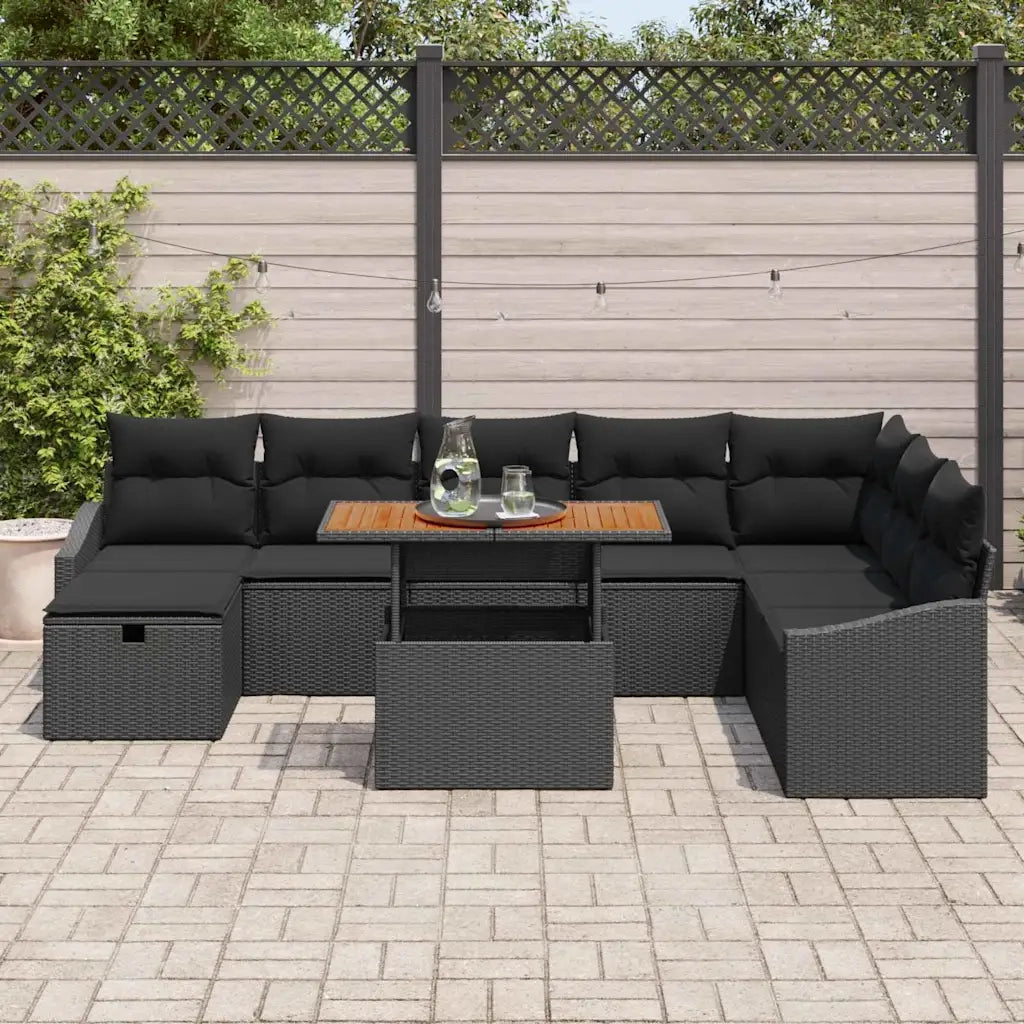 Set Divano da Giardino 9 pcs Nero polyrattan 3361373