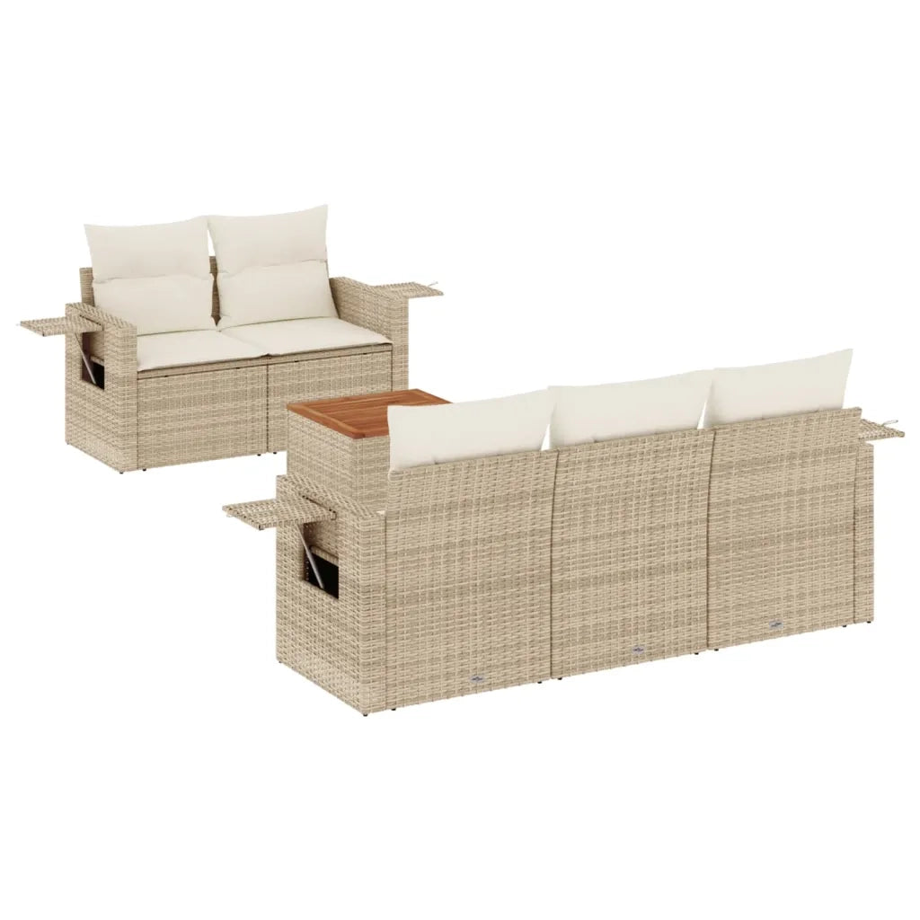 Set Divano da Giardino 6 pz con Cuscini Beige in Polyrattan