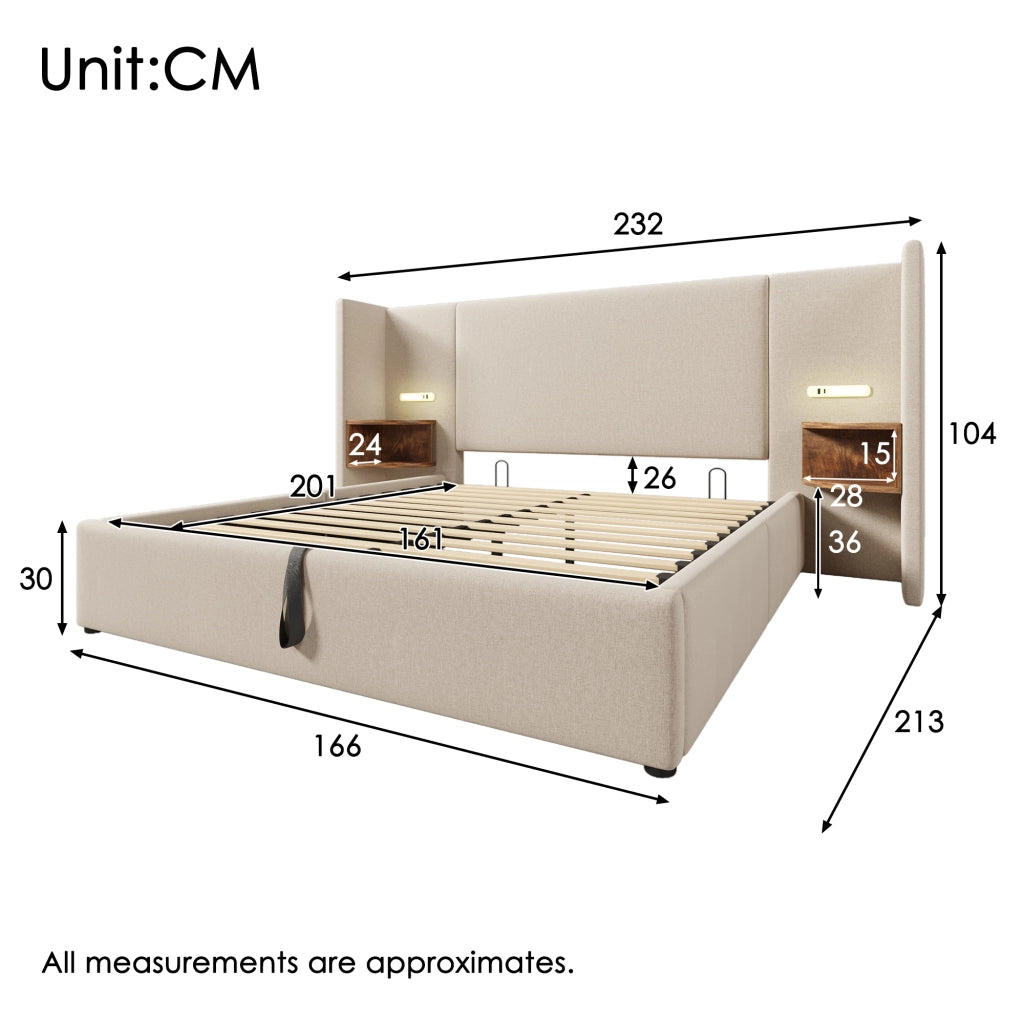 Letto matrimoniale 160x200 beige con sollevamento idraulico