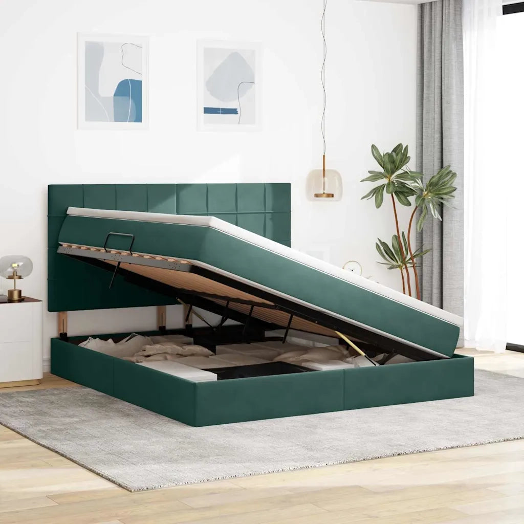 Letto con contenitore e LED Verde Scuro 160 x 200 cm Velluto