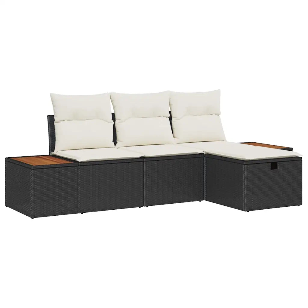 Set Divano da Giardino con cuscino 4 pcs Nero Poly Rattan 3359614