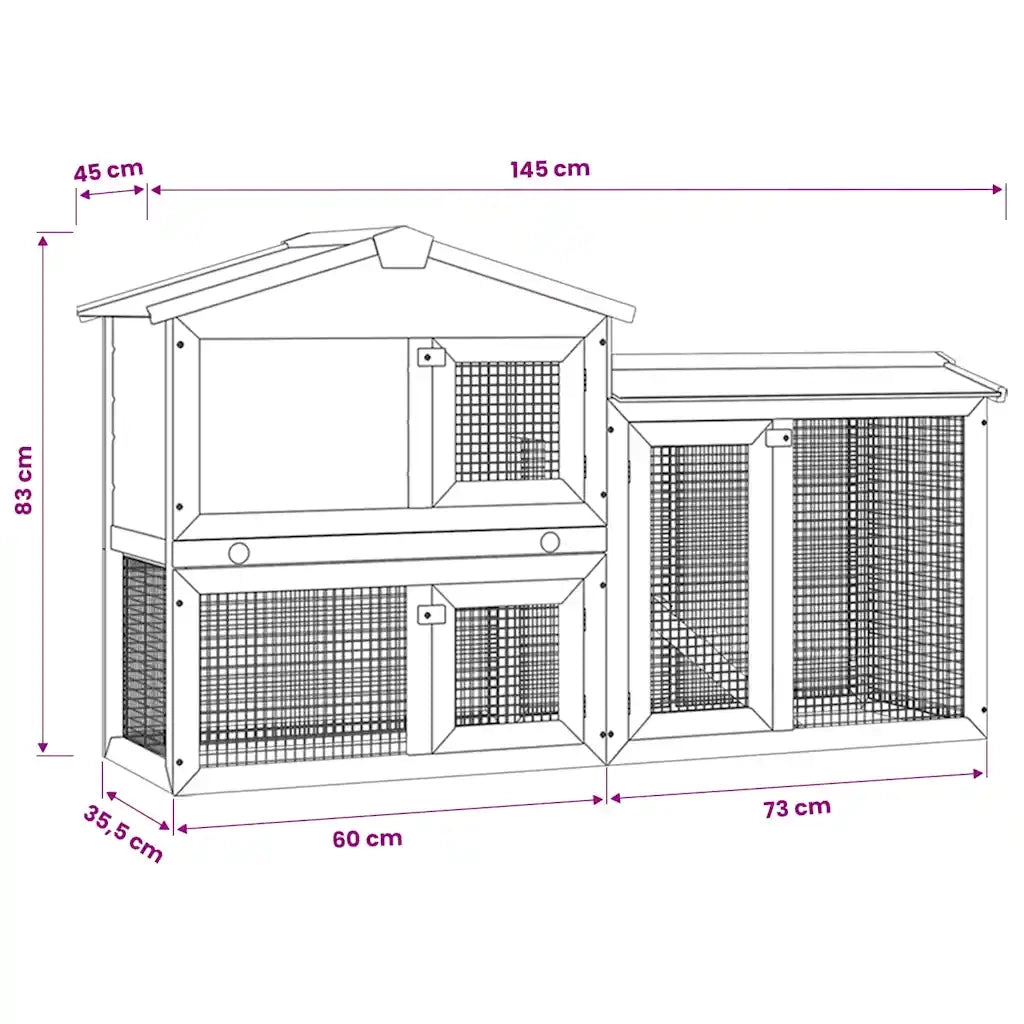 Conigliera per Esterni Grande Marrone Bianca 145x45x84 cm Legno 170841