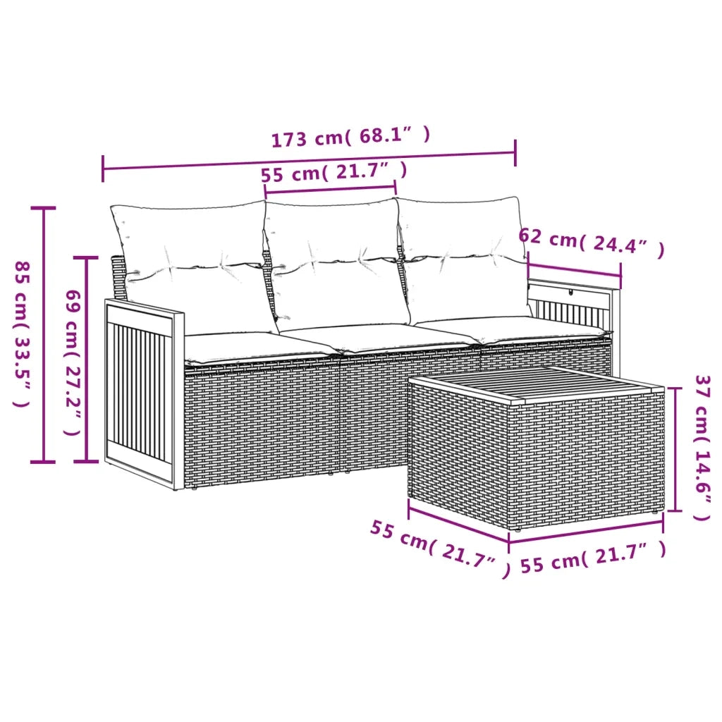 Set Divani da Giardino 4 pz con Cuscini in Polyrattan Grigio 3227446