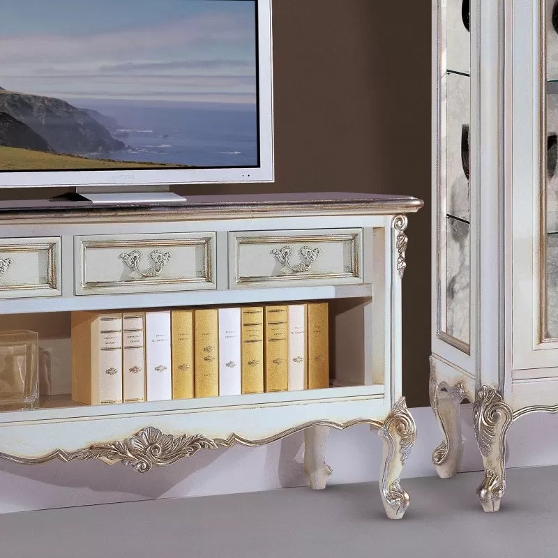 Parete attrezzata classica legno shabby bianco argento dx