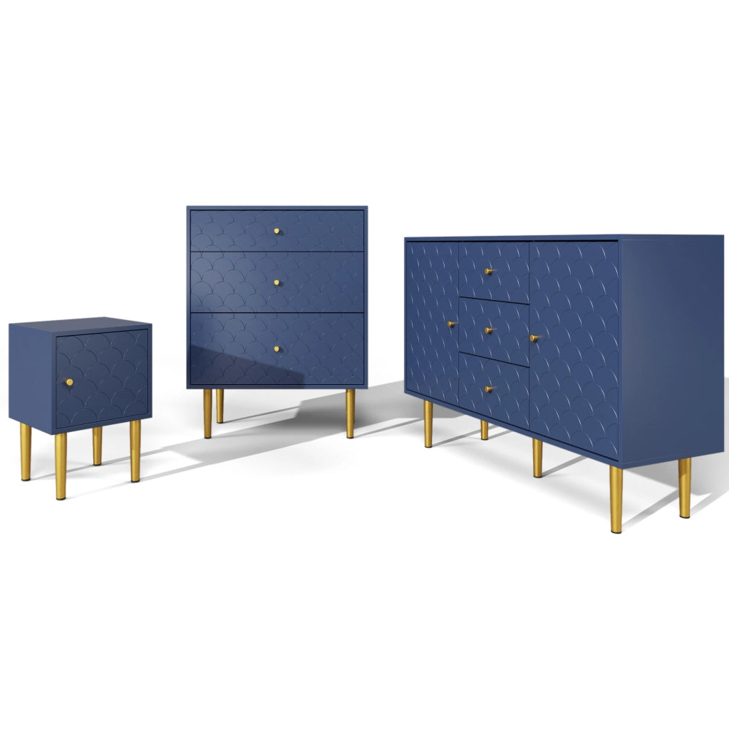 Comò con 3 cassetti, colore blu navy, 75 x 40 x 89 cm