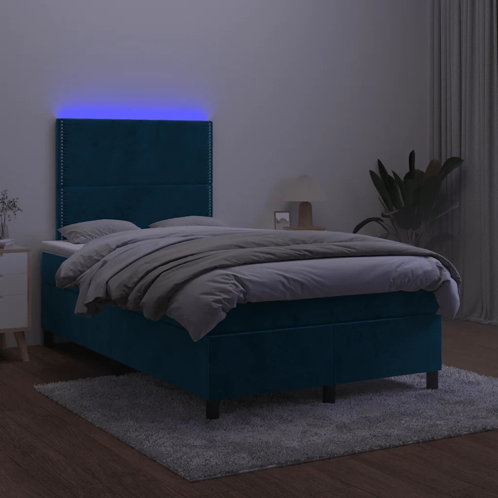 Letto a Molle con Materasso e LED Blu Scuro 120x200cm 3136057