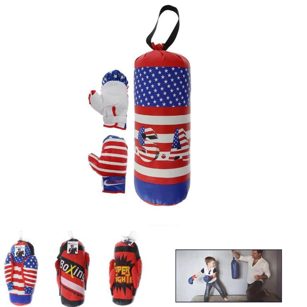 KIT SACCO DA BOXE 41CM CON GUANTONI BAMBINO GIOCO ALLENAMENTO PUGILE KICK BOX