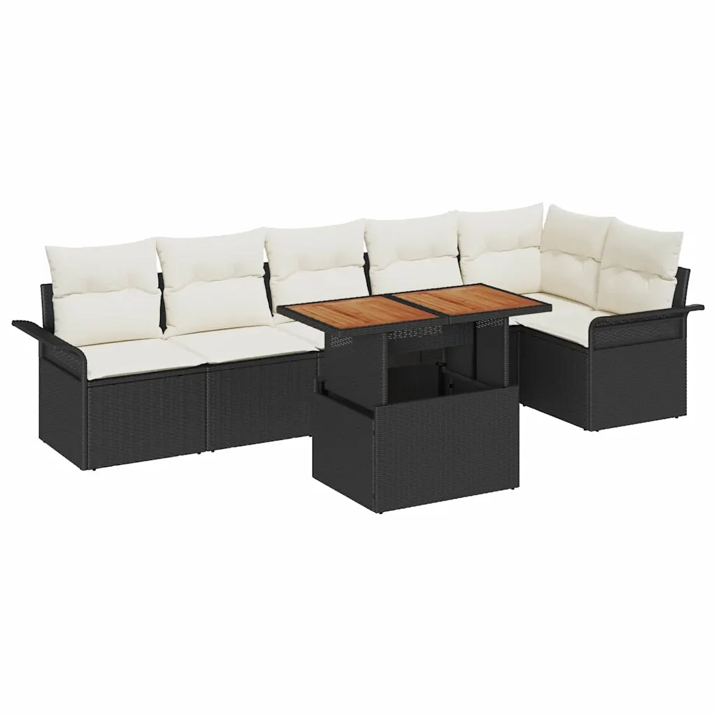 Set Divano da Giardino 7 pcs Nero e Crema polyrattan 3349340