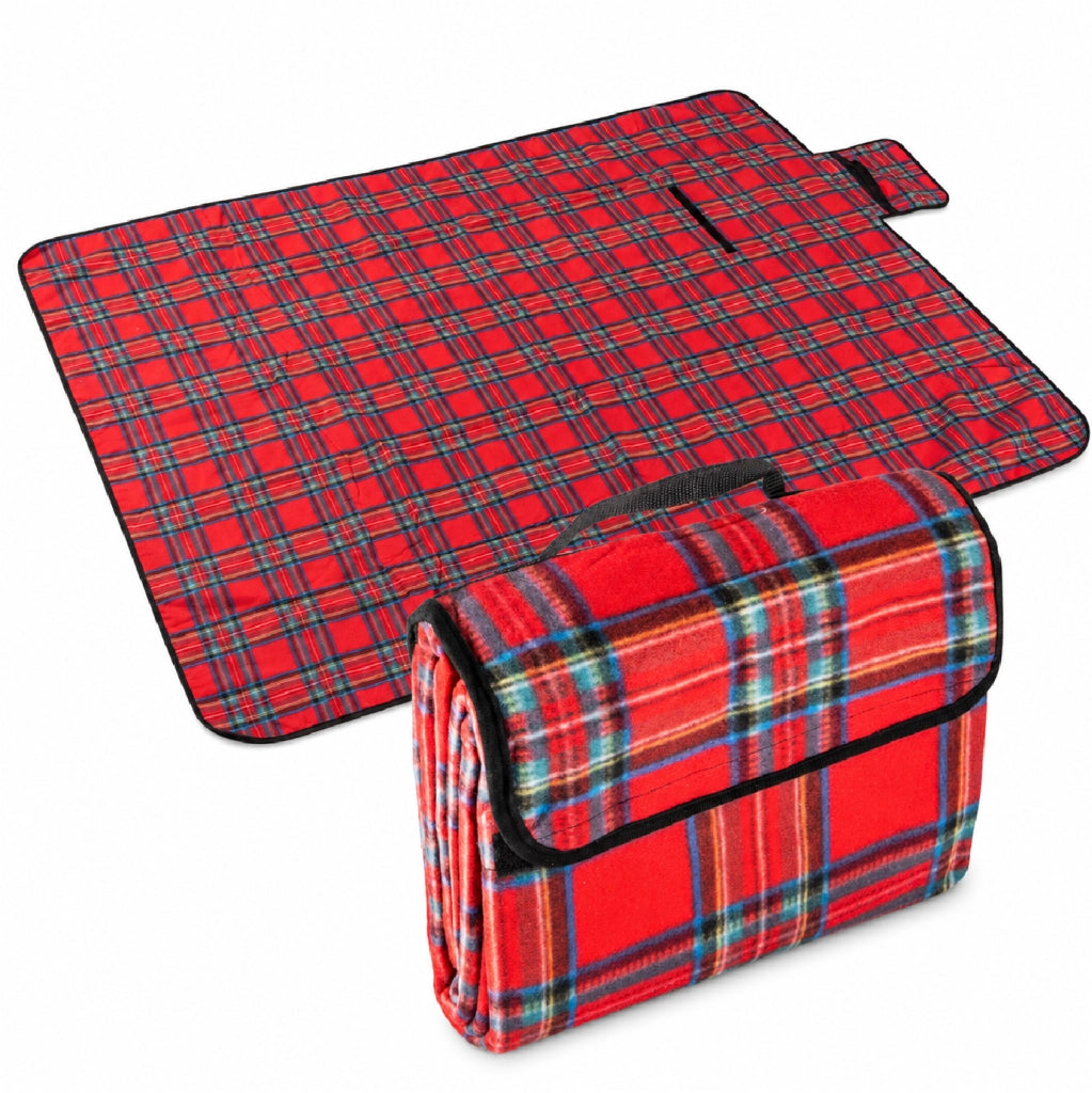 Telo Picnic XXL Pieghevole 200x150 cm con Fondo Isolante e Maniglia da Trasporto Rosso