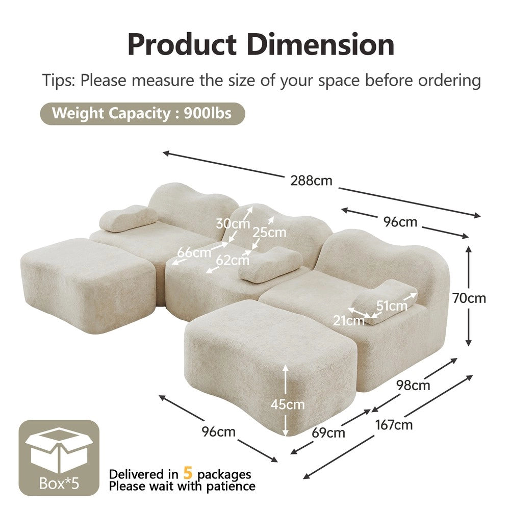 Divano Modulare 3 Posti U con Ottomans e Cuscini Braccioli ¨C Xylo ¨C Beige, Tessuto