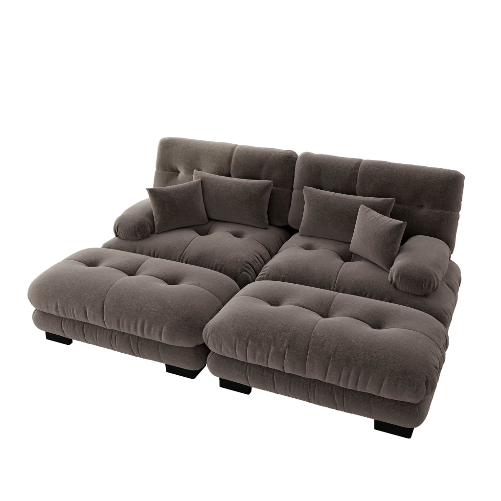 Divano Angolare Chenille 2 Posti con Ottomans e Cuscini ¨C Xylo ¨C Marrone