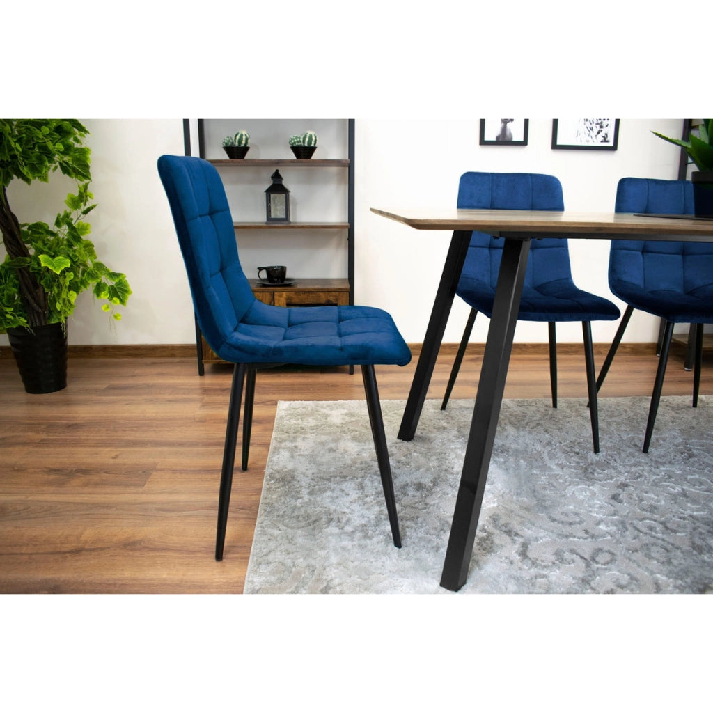 Sedia KARA in Velluto Blu Notte con Gambe in Metallo Nero
